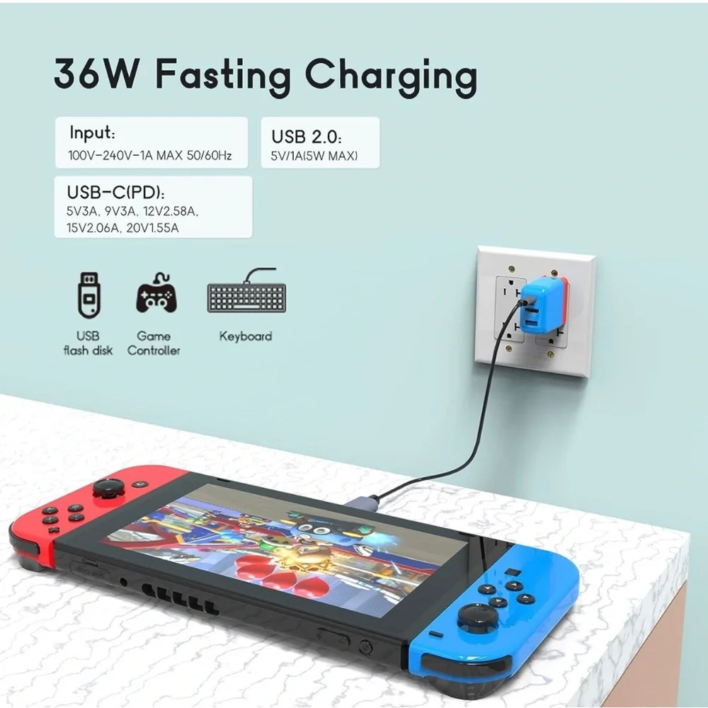 Portable Dock Charger Adapter Switch Accessory PD 36W USB C 4K 60Hz HDMI